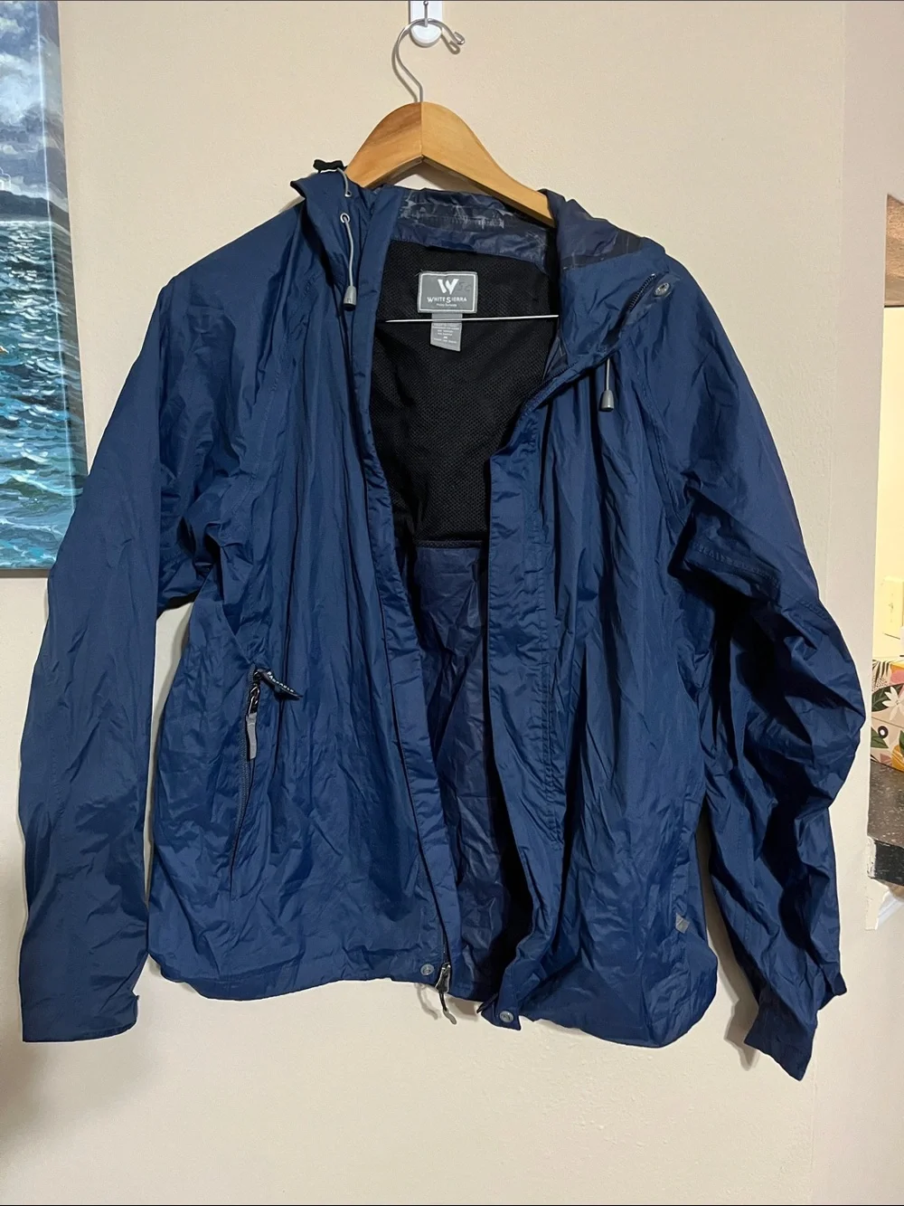White Sierra Navy Blue Lightweight Packable Rain Jacket